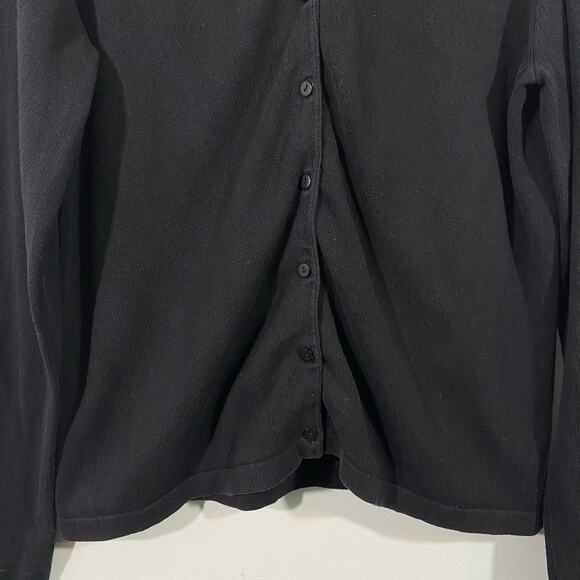 Talbots Women Black Faux Fur Collar Silk & Cashmere Button Up Cardigan Size LP - Picture 3 of 8